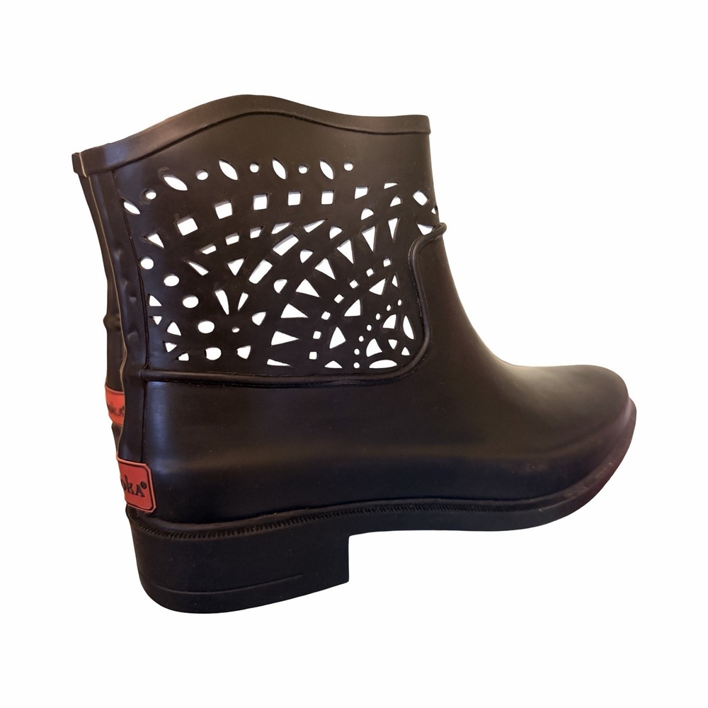 Chooka Womens Rain Boot Bootie Deco Laser Cut Black Size 7 New - Picture 2 of 8